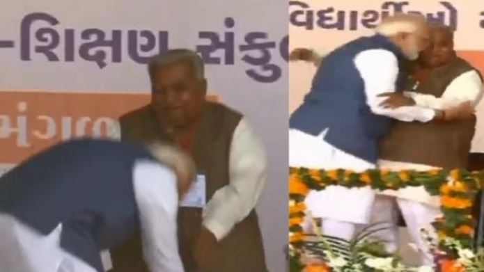 सत्ताधारी रहकर भी संस्कारी है हमारे पीएम मोदी , देखिये केशुभाई पटेल के किये चरणस्पर्श